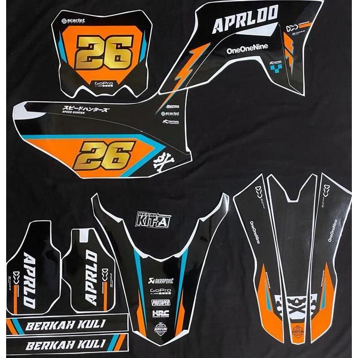 Decal Sticker Motor CRF 150l Desn Custom Motif Hitam Orange Lis Tosca D-I2-917
