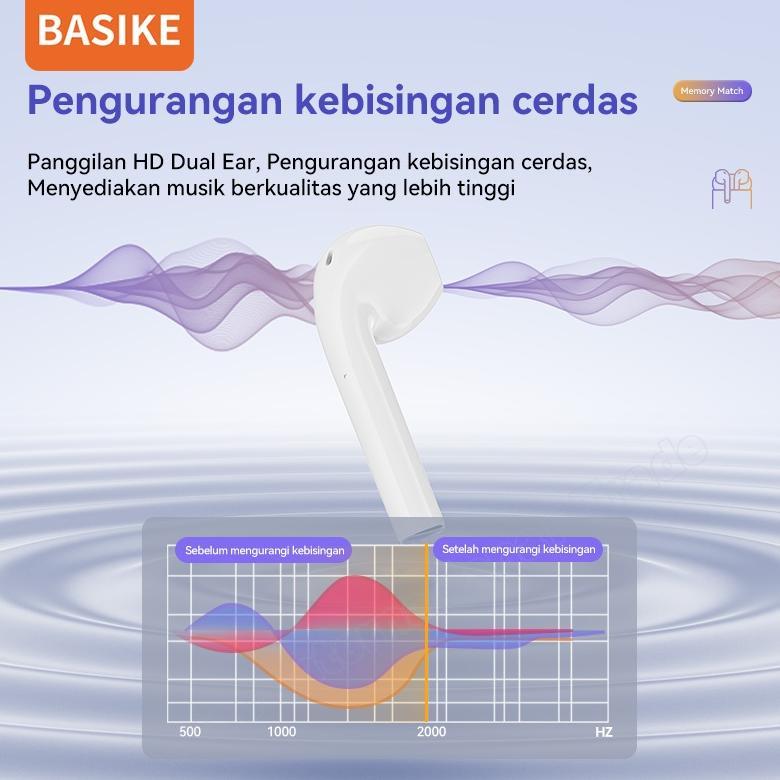 Sale BASIKE Headset TWS Bluetooth 5.0 TW90 Bass Kuat Panggilan Noise Reduction Kasus Pengisian Semi-