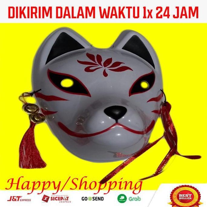 Topeng Kitsune Fox Rubah Mask Topeng Cosplay Anime Jepang Red Merah