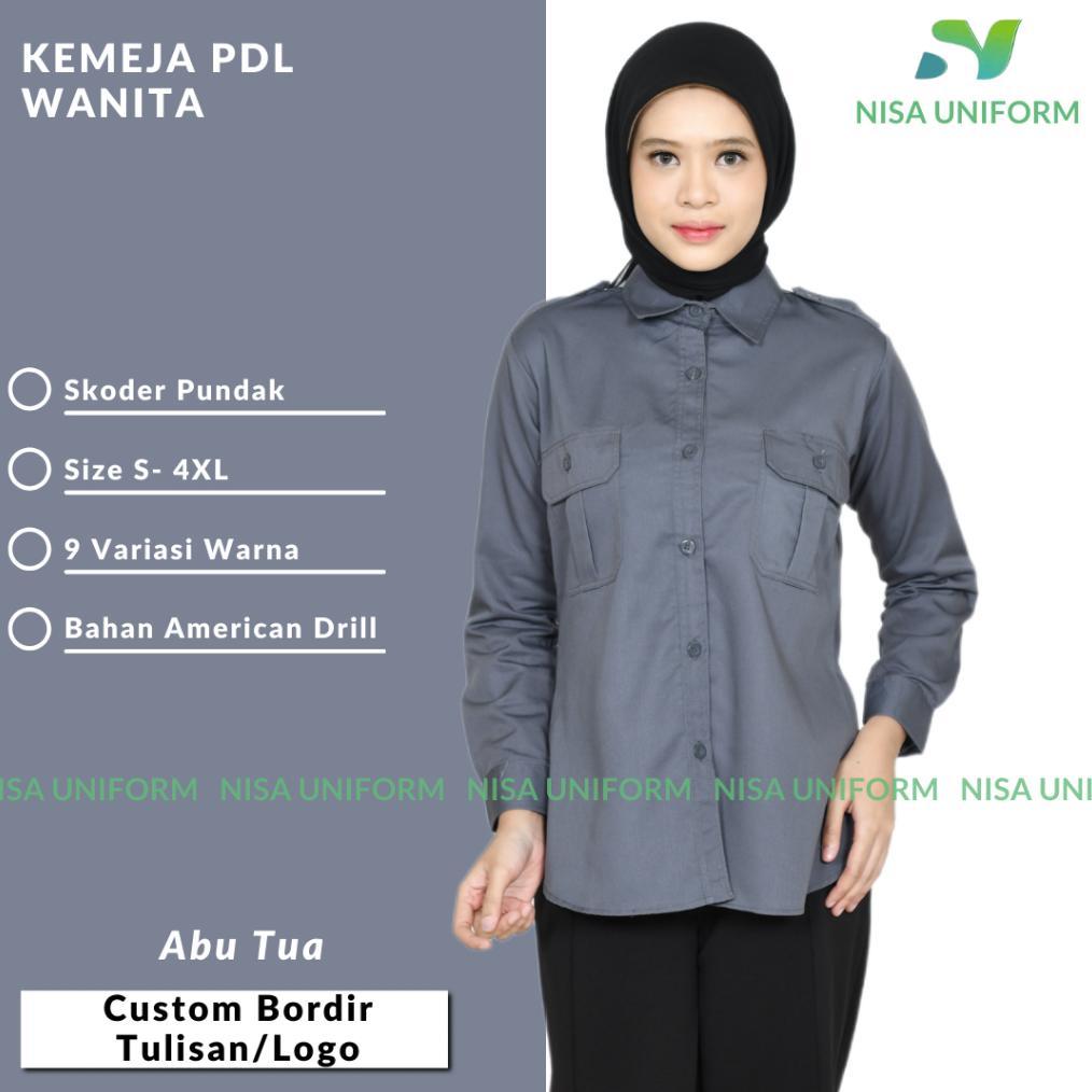 PREMIUM KEMEJA PDL PEREMPUAN LENGAN PANJANG/KEMEJA KERJA WANITA/PDL CUSTOM BORDIR/BAJU PDL LENGAN PA