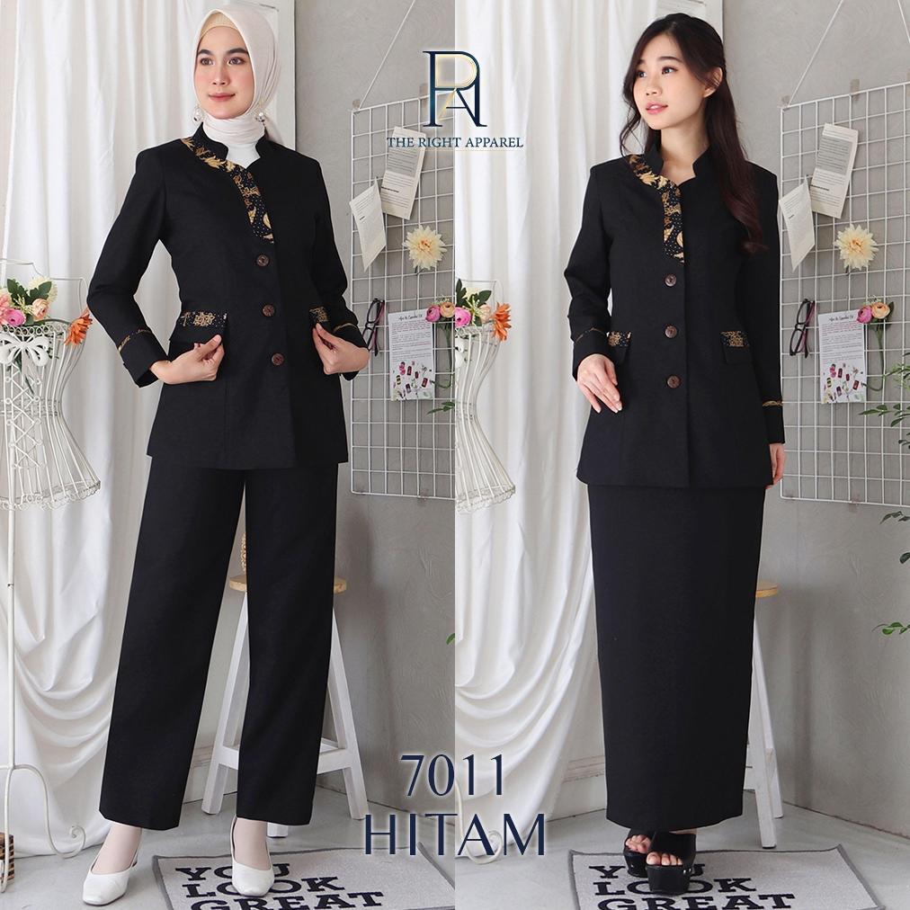 PREMIUM BLAZER SERAGAM WANITA KERAH SHANGHAI /MANDARIN LENGAN PANJANG DETAIL VARIASI BATIK LURUS STE