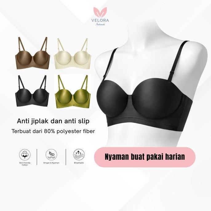 Velora - Bra Half Cup Seamless | Bra strapless & Wireless | Bra Kemben Anti Slip | Bandeau Bra | LIL