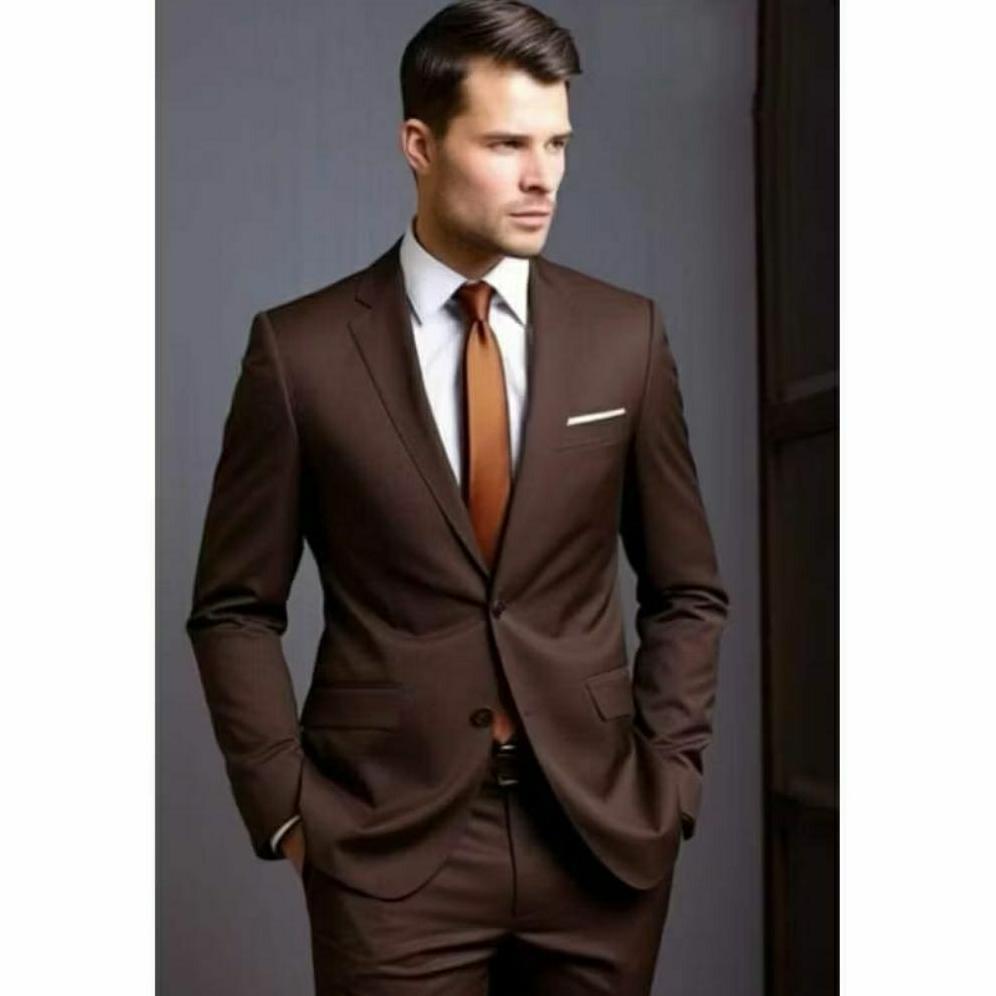 PREMIUM SETELAN JAS PRIA WARNA COKLAT MAHOGANY / JAS BLAZER PRIA FORMAL COKLAT / SETELAN JAS WEDDING