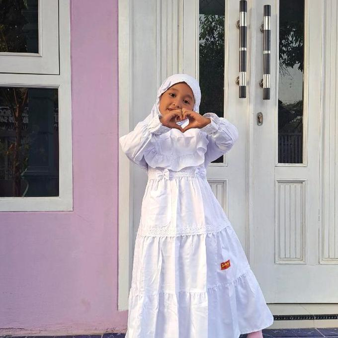 Okeajalah- Gamis Anak Putih  Canda Rendan.A.F Manasik 4_12Th /Gamis Anak /Gamis Putih Canda Renda Ka
