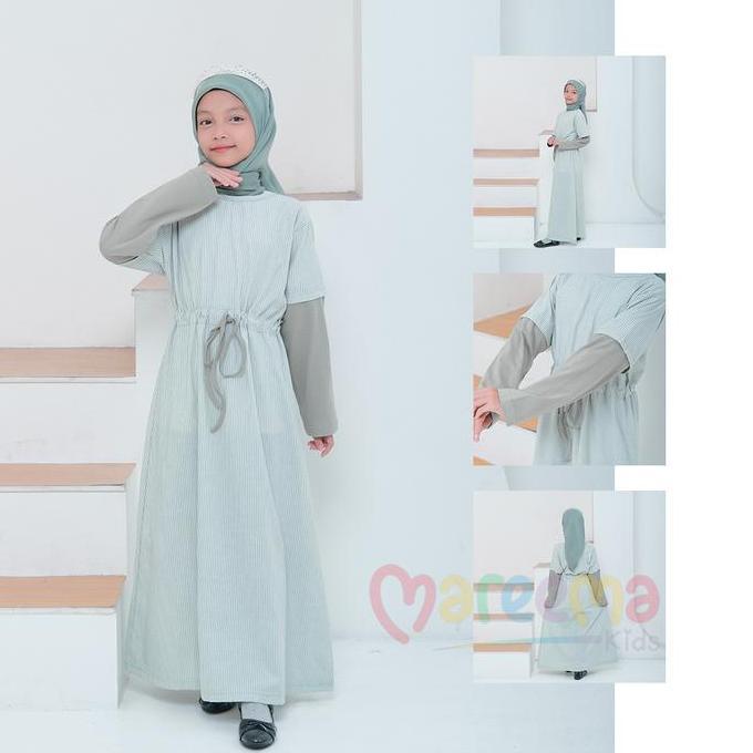 Okeajalah- Gamis Anak Perempuan Model Salur Muslimah Dress Anak Tanggung Kekinian Usia 5 Sampai 14 T
