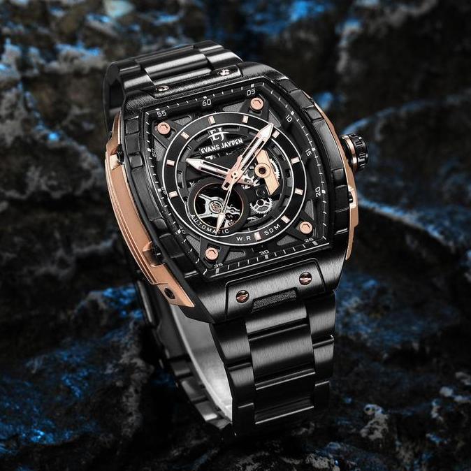 Boshi- Evans Jayden Jam Tangan Pria 9611 Rantai Automatic Movement Stainless Steel Kaca Sapphire Chr
