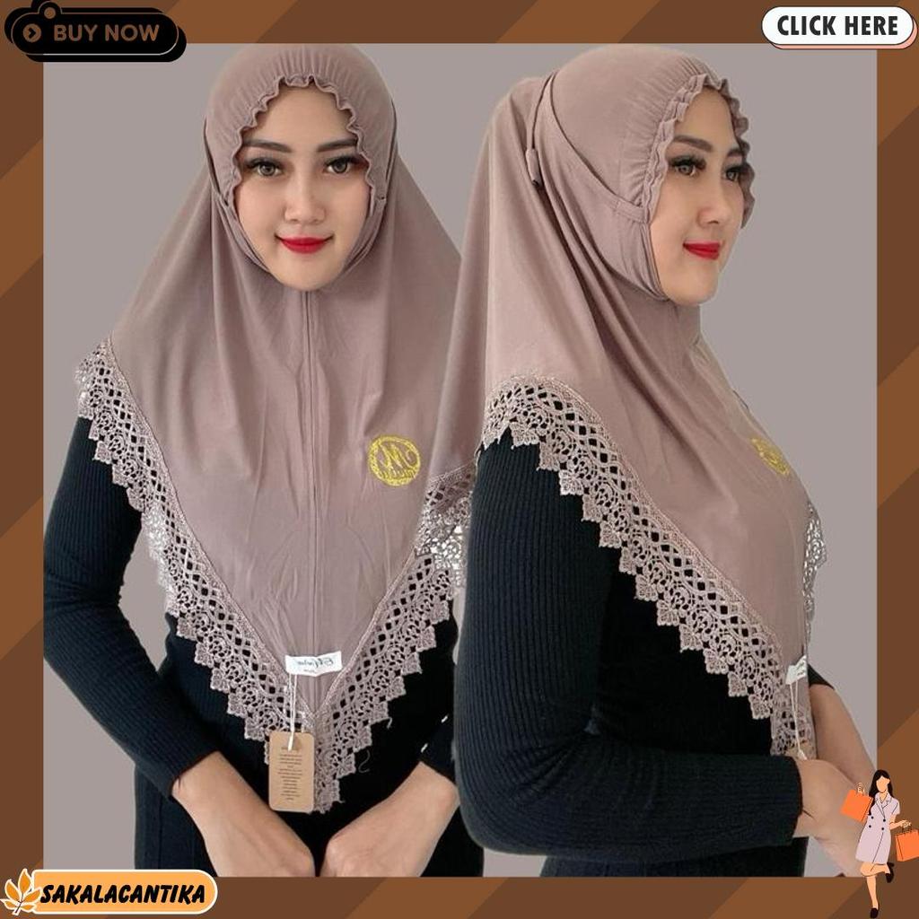 Indah Store - Hijab Instan Bergo Kerut Tali Lonceng Renda Senada Nabila By Moira Fast Moving