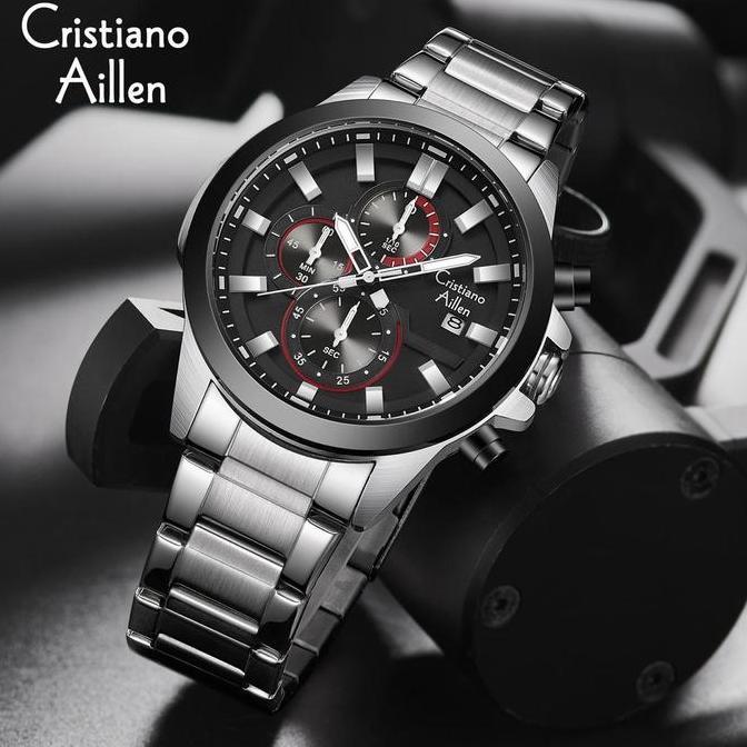 Boshi- Cristiano Aillen Jam Tangan Pria Analog 8892 Rantai Stainless Steel Chronograph Kaca Sapphire