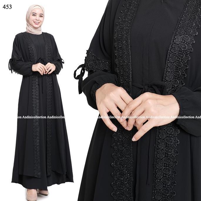 Shukyo- Andinicollection Abaya Hitam Gamis Syari Muslimah Remaja Untuk Umroh Kajian Lebaran Kombinas