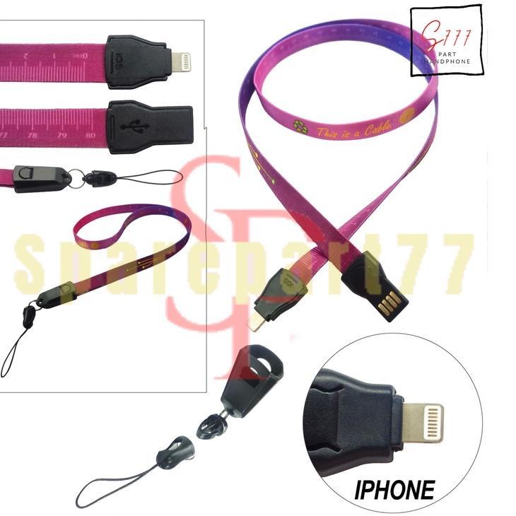 Lanyard Kabel Data Charger + Meteran Gantungan Tali Leher untuk ID Card Kartu Kerja HP Kunci / USB C