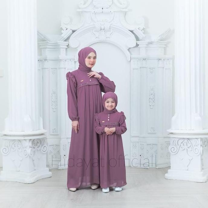 Shukyo- Baju Gamis Rezqiana Couple Mom & Kids Ibu Anak Perempuan Meh Ceruty Srovsky