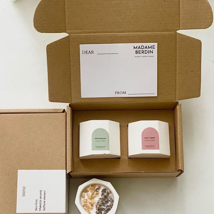 Giftset 2 Scented Candle By Madame Berdin | Hampers Lilin Aromaterapi Hexa | Simple Birthday Gift | 