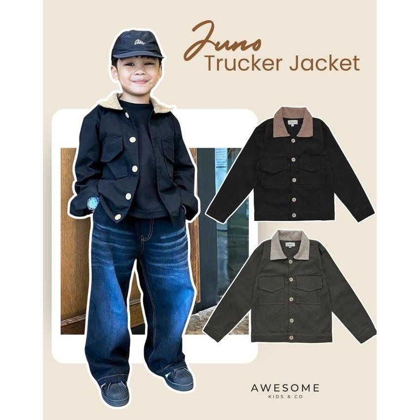 Awesomekids Juno Trucker Jacket Anak Bahan Twill Casual Hitam Army
