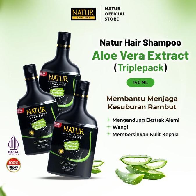 Natur Triple Natur Haircare Shampoo Aloe Vera 140 ml - Paket Triple Sampo Menebalkan 3 pcs Melebatka