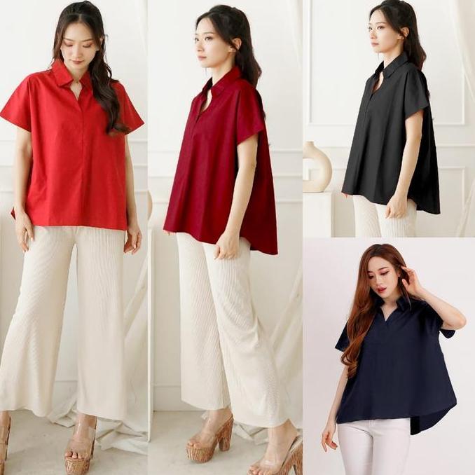 Baju Atasan Wanita Jumbo Collar Blouse Blus Korean Style Kerah Kemeja Terbaru 