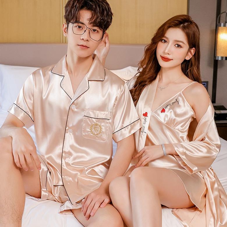 terbaru dp baju tidur piyama kimono set pria dan wanita / piyama pengantin wedding kimono satin coup