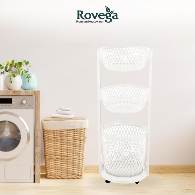 Rovega Keranjang Pakaian Laundry Basket 3 Plastik Level Light Grey RLB-350