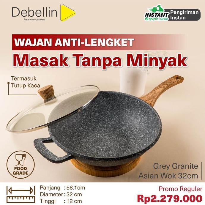Lansungkirim- Debellin Grey Granite Wok Pan 32 Cm