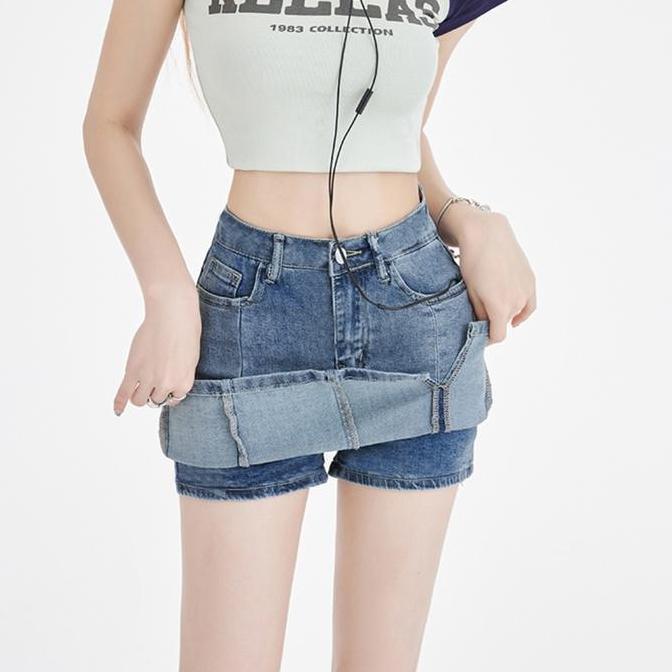 Skort Rok Wanita Pendek Denim Jeans Wanita Rok Korean Style