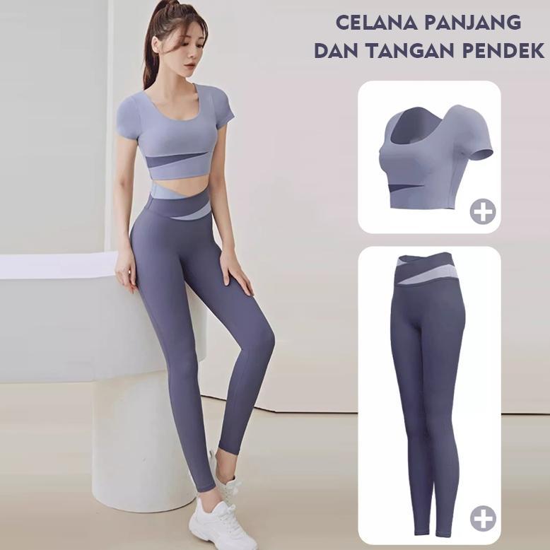 HOT DEALS SETELAN BAJU OLAHRAGA WANITA (KAOS BRA + LEGGING PANJANG) YF055