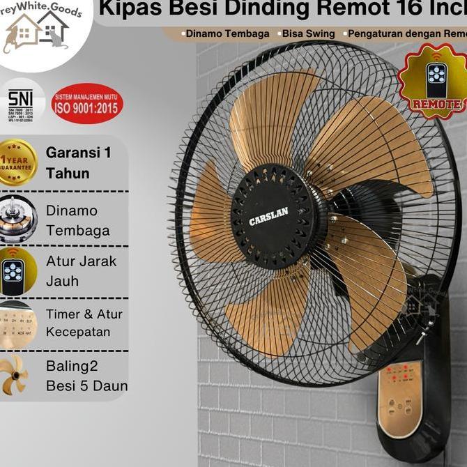 Kipas Dinding Besi Remot 16 Inch Jumbo Kipas Timer Dinding Kipas Besi 5 Baling Bergaransi