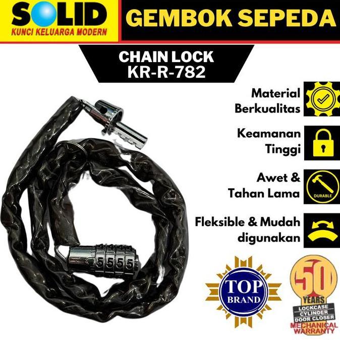 TERLARIS SOLID GEMBOK RANTAI SEPEDA KR-R-782 SOLID KUNCI NOMOR SEPEDA GEMBOK RANTAI KODE SOLID