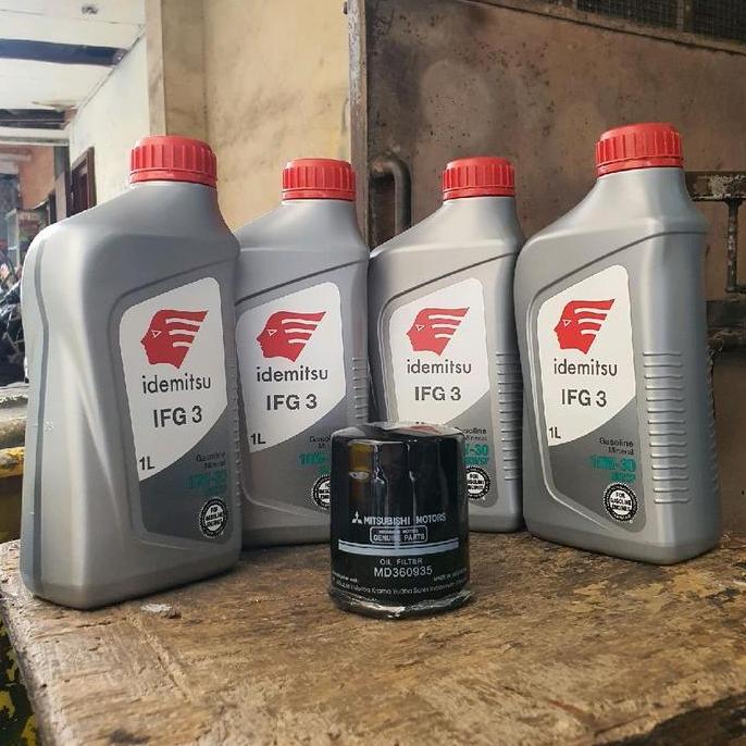 Paket Oli 4 Liter + Filter Oli Asli Original Mitsubishi 10W 30 Idemitsu Ifg 10W30