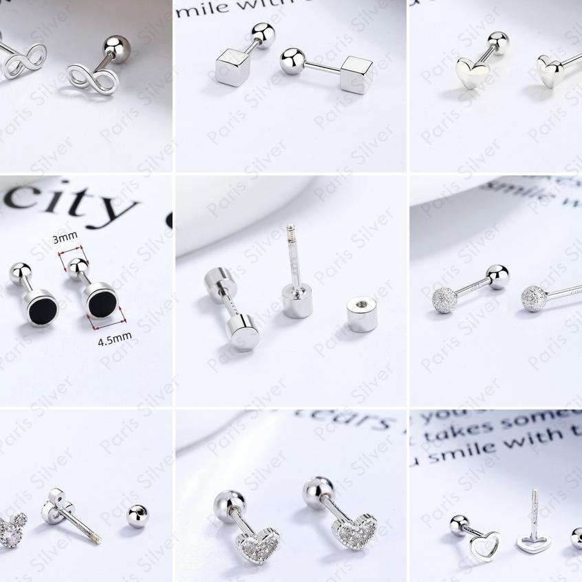 Anting Tusuk Perak Asli Silver 925 Asli Lapis Emas Putih Giwang Tindik Piercing Drat Ulir Pria Wanit