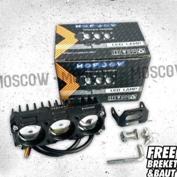 Premium Lampu Tembak Laser Sql 3 Mata Super Terang Hi Low Kuning-Putih Buat Motor Dan Mobil