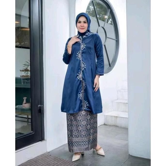 Set Kebaya Tunik ZZ Shimer Payet Bawahan Songket Palembang / Kebaya Tunik Modern / Kebaya Tunik Sera