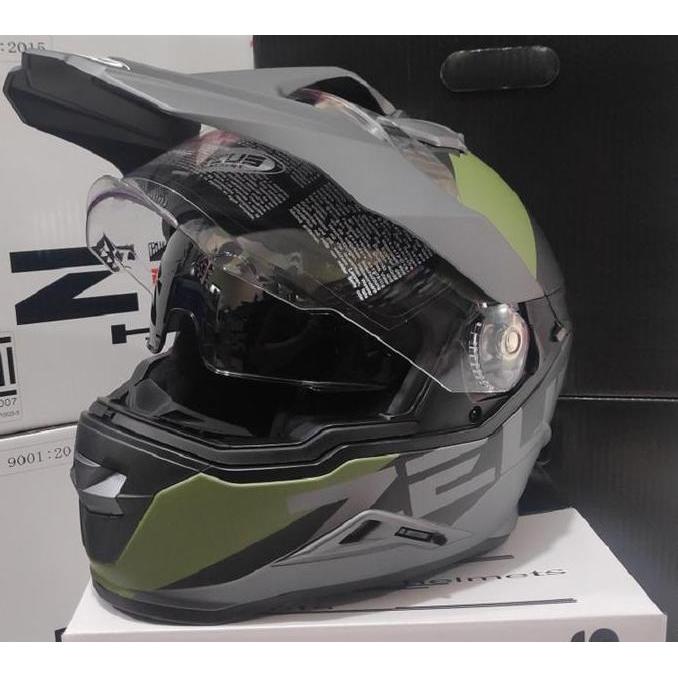 TERLARIS!! ZEUS ZS913 MATT TITANIUM BF1 GREEN - HELM ZEUS MOTORCROSS ZS-913