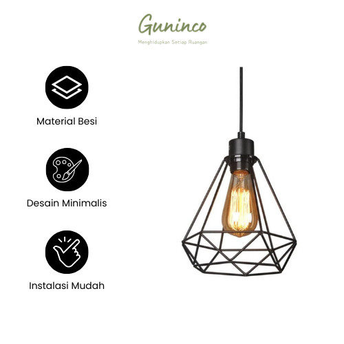 Guninco Kap Lampu Gantung Vintage Model Diamond Industrial / Lampu Dekorasi Cafe / Hiasan Rumah