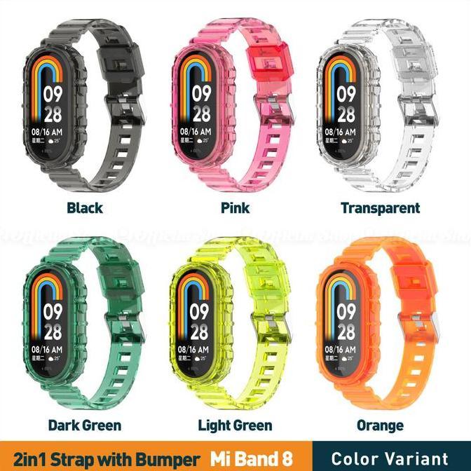 Armor 2in1 Rubber Strap with Bumper Case Cover for Xiaomi Mi Band 8 (Tali Jam Silikon Jelly TPU deng
