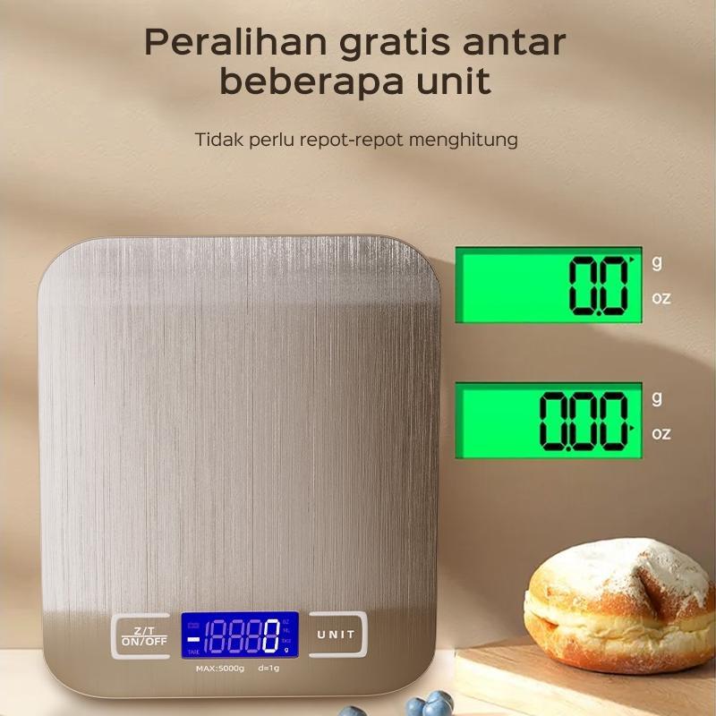 NEW DEALS HAN RIVER Medan Timbangan Digital Dapur 5kg Berbahan Stainless Steel LCD Display