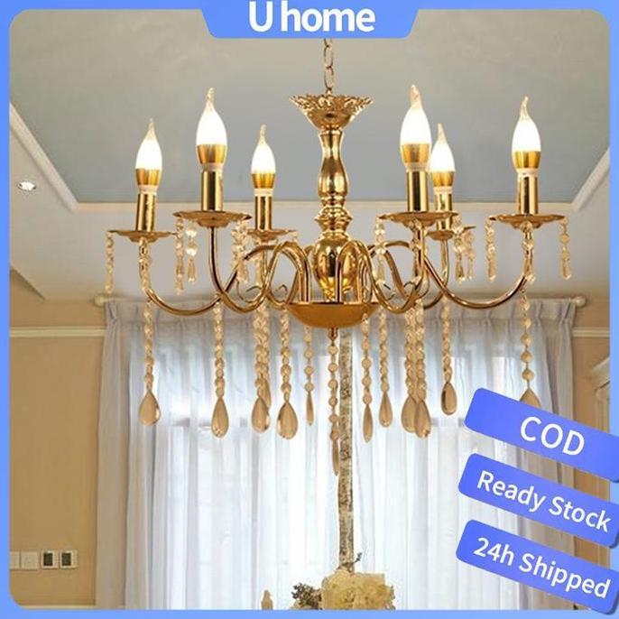 ENCRASH Siap Stok CODLampu Gantung Kristal Ruang Tamu Gaya Retro 6/8/12 Lampu Dekorasi Besar Wedding
