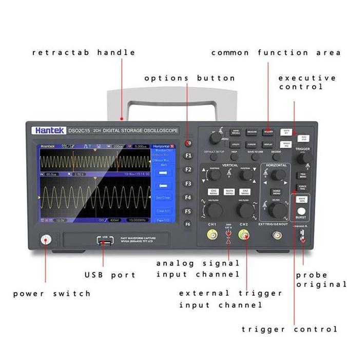 CRASOS HANTEK Osiloskop Digital DSO2D15 DSO2D10 Osiloskop USB DSO 2D15 2D10 Penguji Multimeter 2 Cha