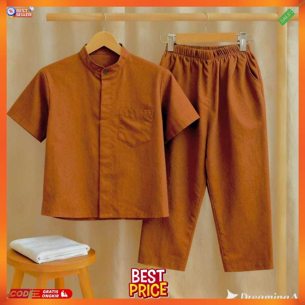 Baju Koko Anak Laki Kombinasi Warna Hitam Putih Setelan Muslim Modis untuk Ngaji [T1]