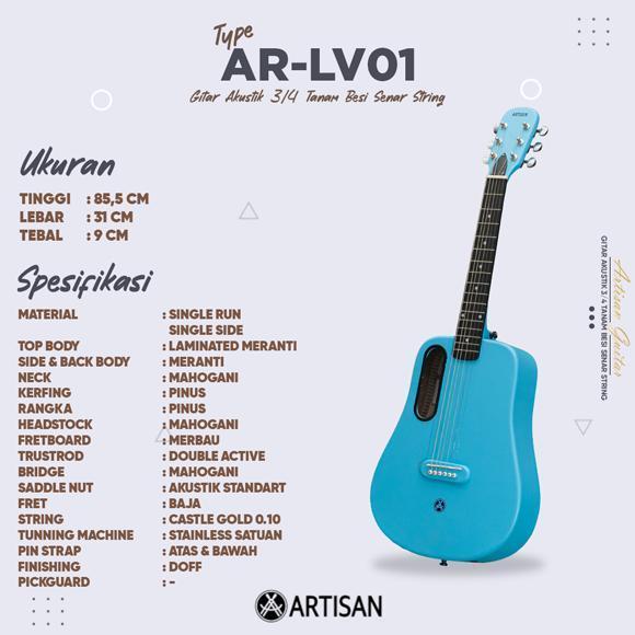 ERLONALIPEDIA ARTISAN GITAR AKUSTIK 3/4 TANAM BESI AR - LV01 SENAR STRING GUITAR TERMURAH