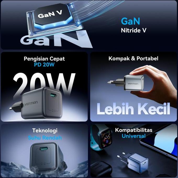 NEW VENTION GAN CHARGER GANDASH GAN DASH KEPALA ADAPTOR 20W 30W 45W 70W 100W PD PPS BUNDLING USB TYP