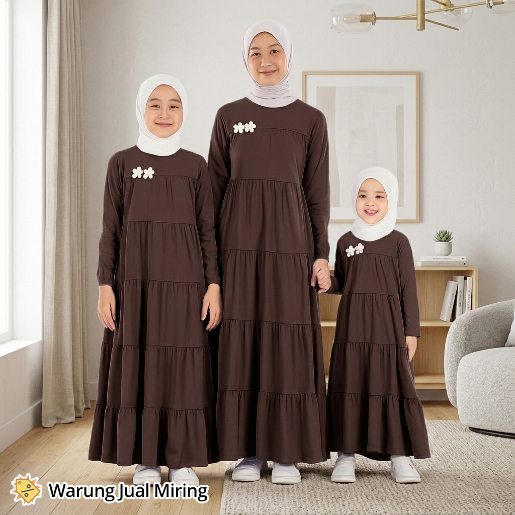 Gamis Susun Dewasa & Remaja Anak Couple - Baju Ibu Muslim Perempuan Dress Jumbo Bahan Jersey Polos S