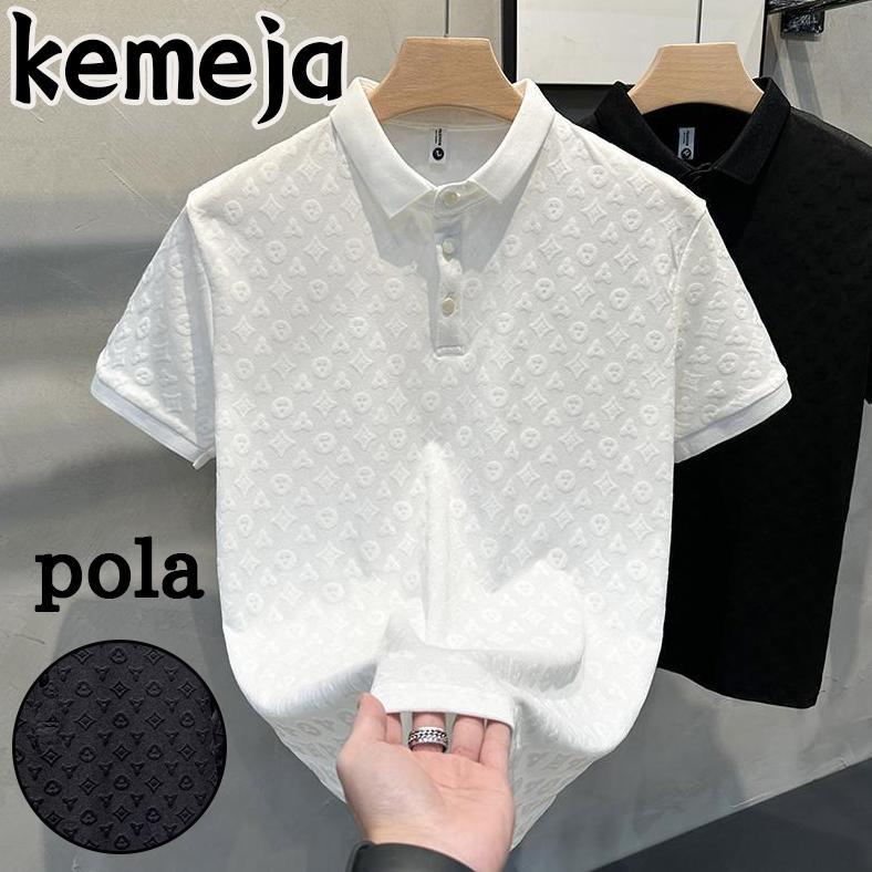 Big Promo Kaos Kerah Pria Polo Shirt Lengan Pendek Bermotif Polo Shirt  Kaos Berkerah Pria Hitam/Put
