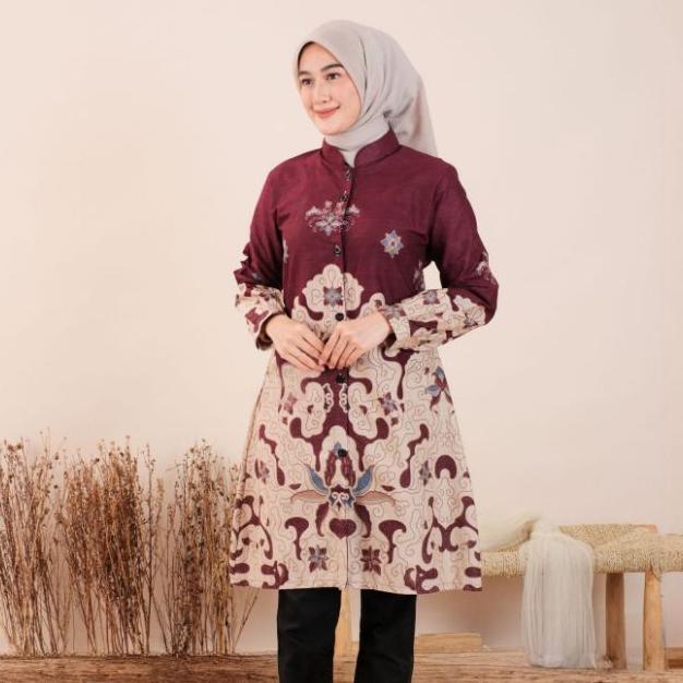 Baju Atasan Batik Wanita Kerja Seragam Terkini