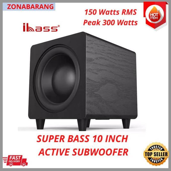 iBASS SUBWOOFER ACTIVE 10 INCH 150 WATTS RMS PEAK 300 WATTS LINE OUT IN DEEP BASS BAZOOKA BAZOKA EMP