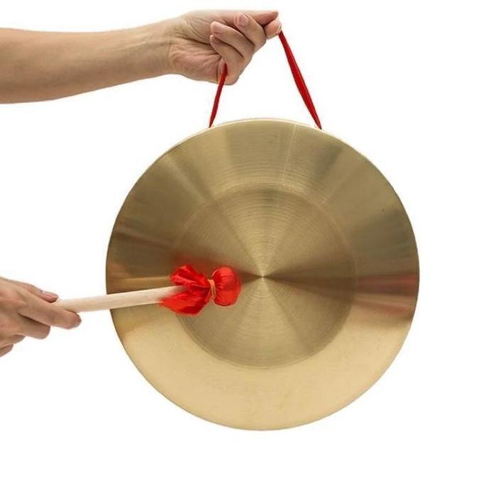 JINGEIZ 18CM Gong Cina Gong Tangan Perunggu Gong Luo Kuningan Mainan Musik Untuk Peringatan Dini Dan