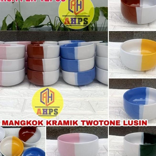 12 Pcs Mangkok Keramik 2 Warna Two Tone  1 Lusin /Mangkuk Baso Kaibon