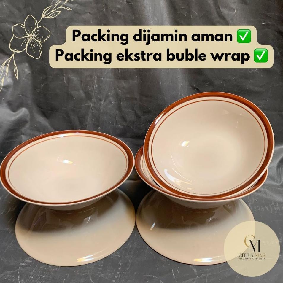 12 Pcs Mangkok Keramik List Coklat / Mangkok Bakso / Mangkok Makan / Mangkok Keramik 1 Lusin