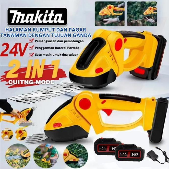 HILYAWN MAKITA 2x 24V Baterai 2in1 Alat Potong Rumput Elektrik Mesin Pemotong Rumput Cordless Garden