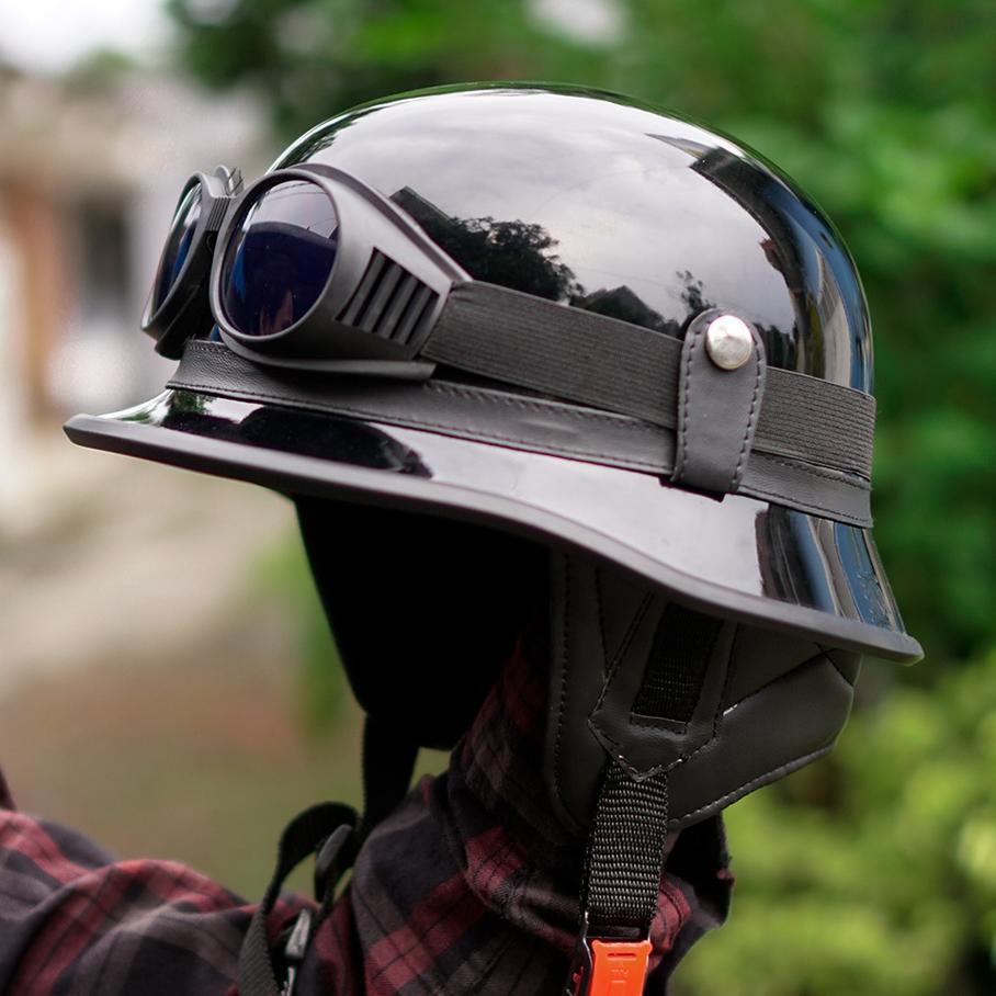 Helm Retro Millenial  Retro Hitam Glosy Kombinasi Kacamata/Helm Retro Chips Nazi/ Helm Nazi Chips /H