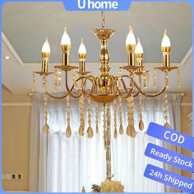 HILYAWN Siap Stok CODLampu Gantung Kristal Ruang Tamu Gaya Retro 6/8/12 Lampu Dekorasi Besar Wedding