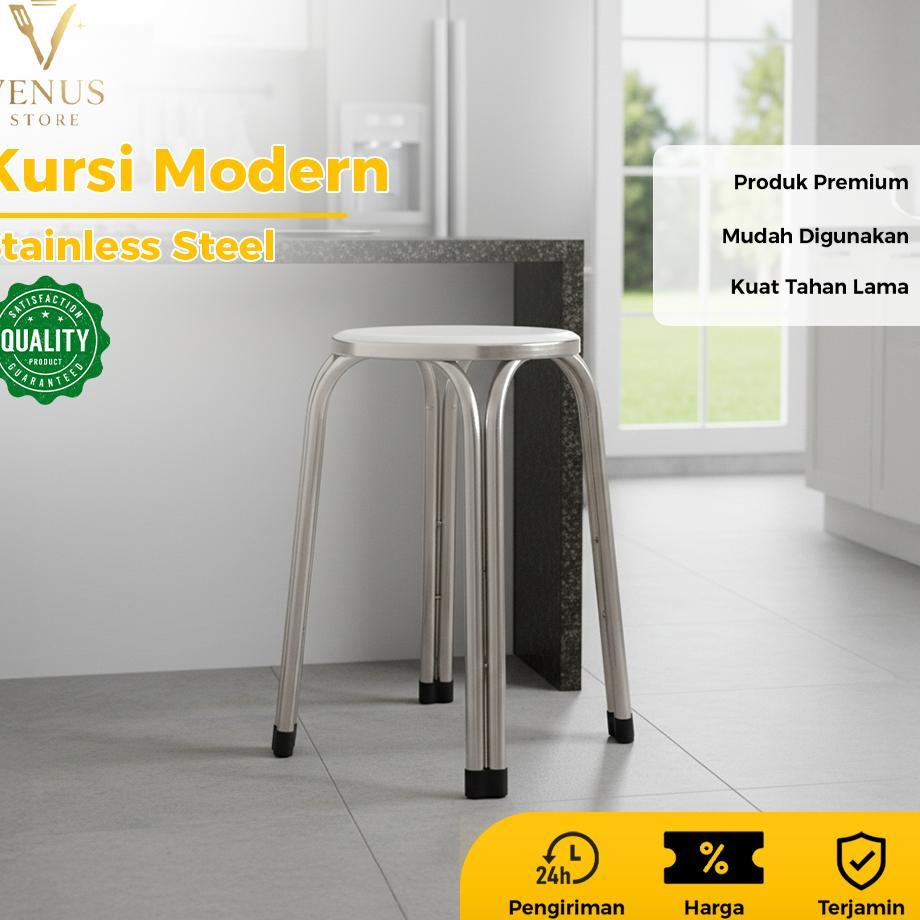 Kursi Besi Stainless Steel Bangku Bulat Stainless Steel Tempat Duduk Kursi Santai Bd02